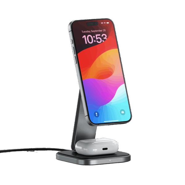 Satechi 2-in-1 Foldable Qi2 Wireless Charging Stand – Space Gray