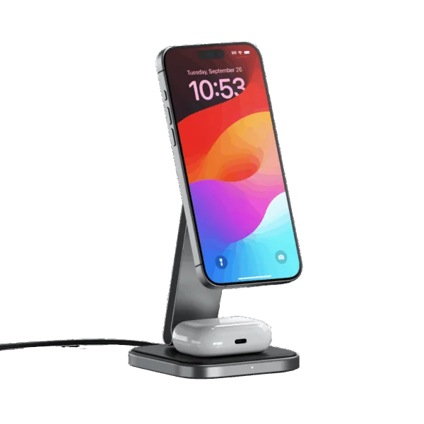 Satechi 2-in-1 Foldable Qi2 Wireless Charging Stand – Space Gray