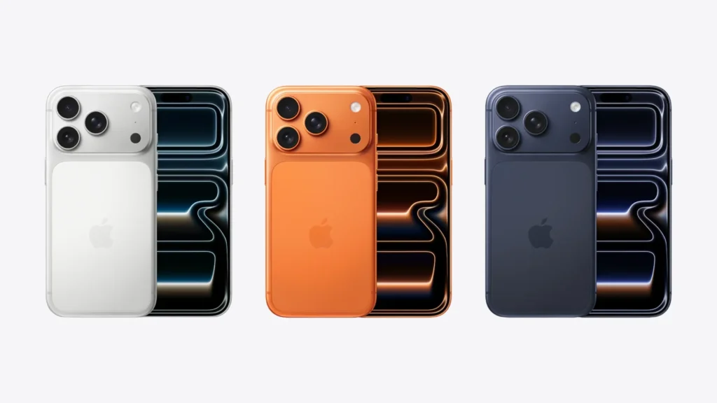 iPhone 17 Pro u bojama Silver, Cosmic Orange i Deep Blue